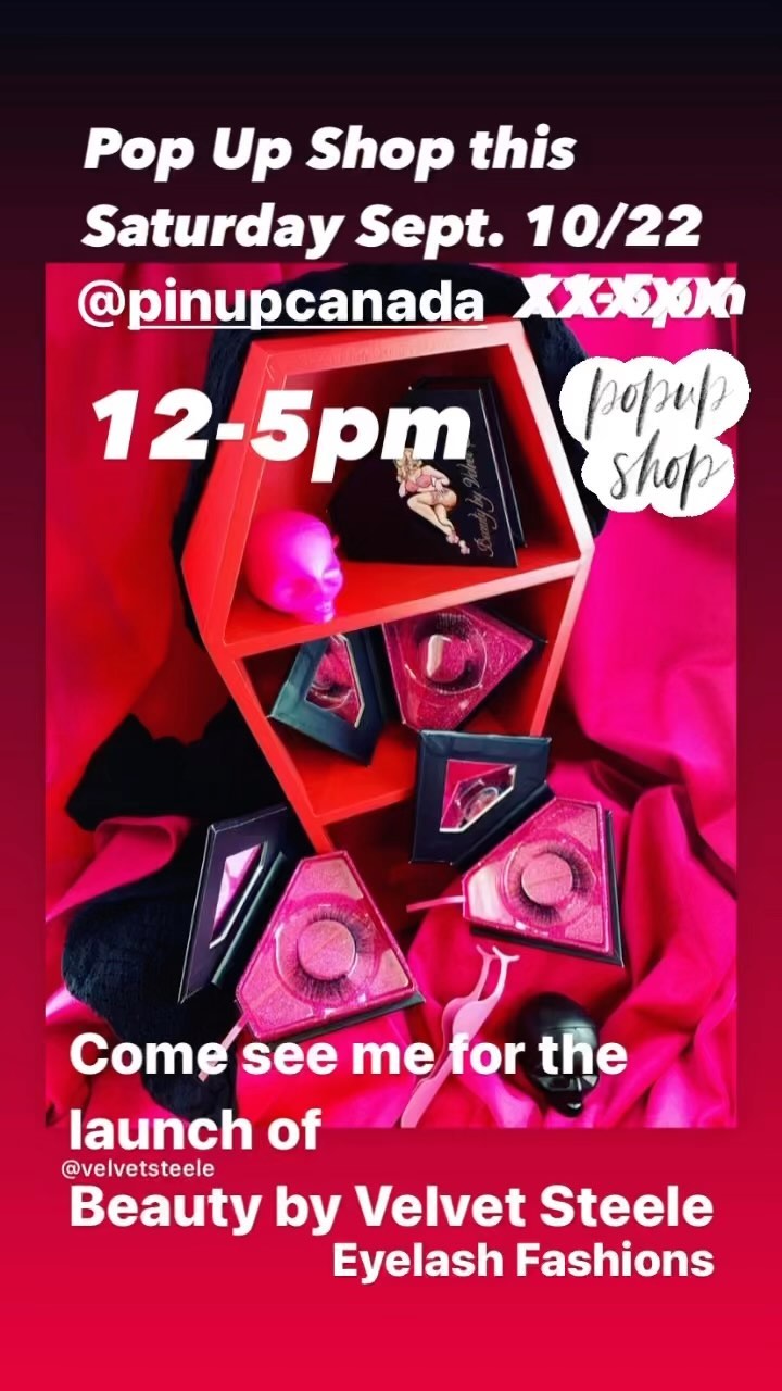#popupshop with #eyelashfashions from the new #beautybyvelvetsteele at 434 West Hastings St. At @pinupcanada from 12 noon to 5pm come check us out! And #hosiery from @girdlelisciousgamwrappers #skincare from #beautycounter and #jewelleryspiders by me! Be sure to have fun!! 
💞🖤💞