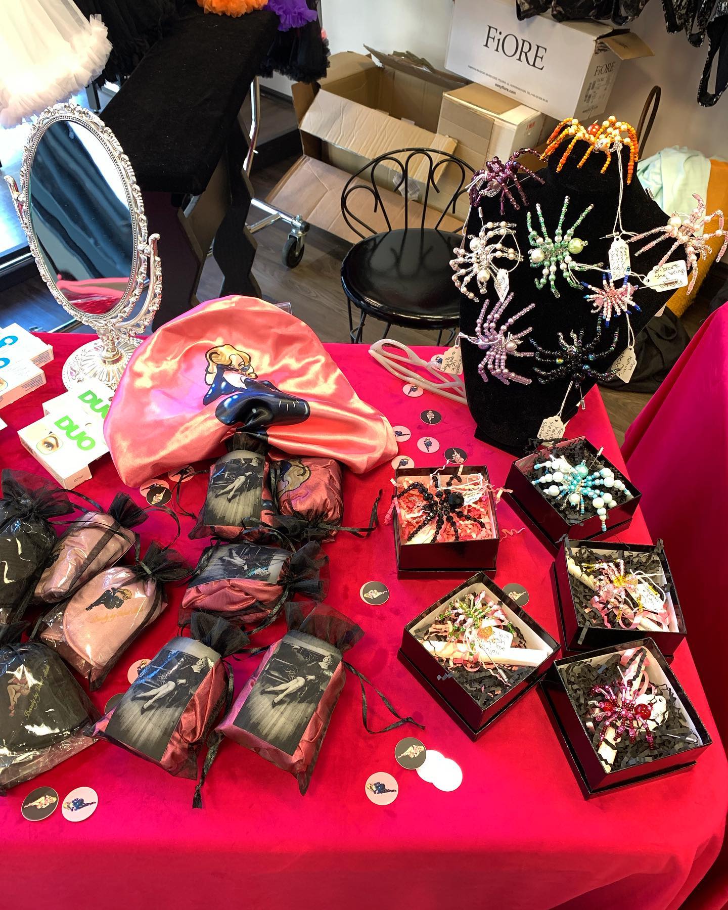 Come on down and see what’s up! #eyelashfashions #sleepmasks #hairbonnets #jewelleryspiders and more! At @pinupcanada at 434 West Hastings St. From 12noon to 5pm 💞🖤💞